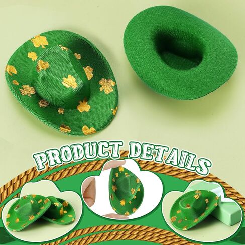 Sotiff St. Patrick's Day Mini Party Hats 12pcs Mini Irish Shamrock Cowboy Hat Small Green Clover Doll Hat Western Cowboy Hat St. Patrick's Day Mini Party Hat in Saudi Arabia