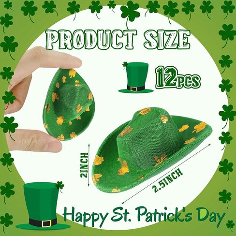 Sotiff St. Patrick's Day Mini Party Hats 12pcs Mini Irish Shamrock Cowboy Hat Small Green Clover Doll Hat Western Cowboy Hat St. Patrick's Day Mini Party Hat in Saudi Arabia