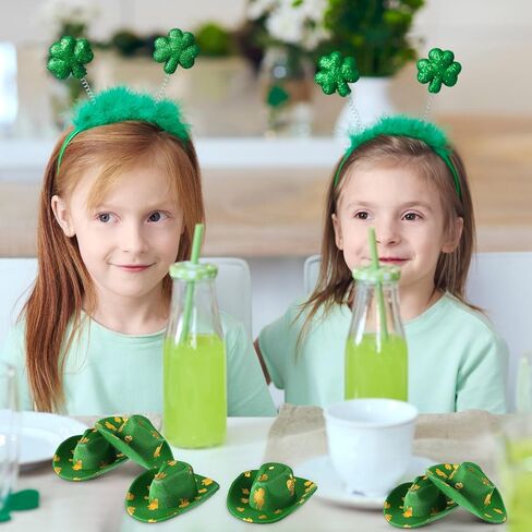 Sotiff St. Patrick's Day Mini Party Hats 12pcs Mini Irish Shamrock Cowboy Hat Small Green Clover Doll Hat Western Cowboy Hat St. Patrick's Day Mini Party Hat in Saudi Arabia