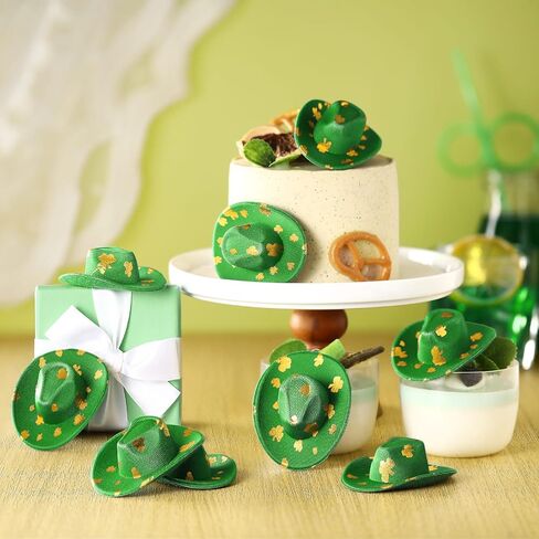 Sotiff St. Patrick's Day Mini Party Hats 12pcs Mini Irish Shamrock Cowboy Hat Small Green Clover Doll Hat Western Cowboy Hat St. Patrick's Day Mini Party Hat in Saudi Arabia