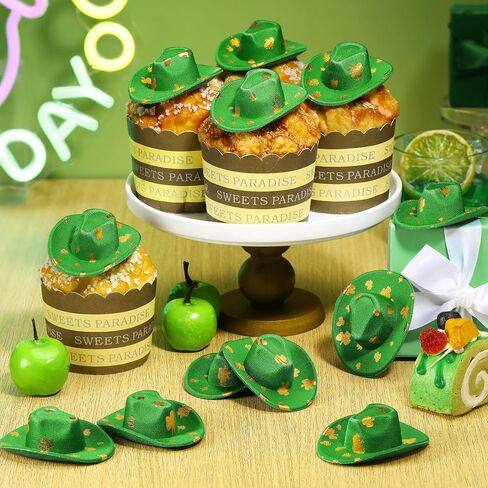 Sotiff St. Patrick's Day Mini Party Hats 12pcs Mini Irish Shamrock Cowboy Hat Small Green Clover Doll Hat Western Cowboy Hat St. Patrick's Day Mini Party Hat in Saudi Arabia