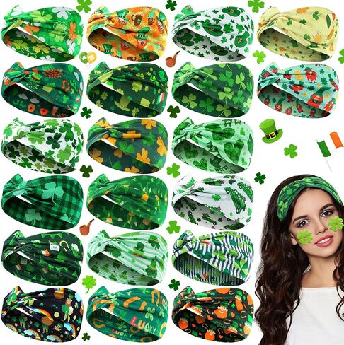 20 Pcs St. Patrick's Day Headbands Elastic Non Slip Hair Accessories Bulk Shamrock Pattern St. Patrick's Day Hairband for Women Girl in Kuwait