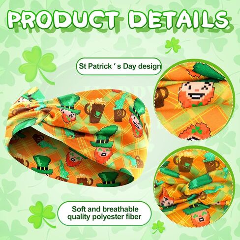 20 Pcs St. Patrick's Day Headbands Elastic Non Slip Hair Accessories Bulk Shamrock Pattern St. Patrick's Day Hairband for Women Girl in Kuwait