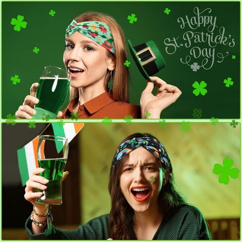 20 Pcs St. Patrick's Day Headbands Elastic Non Slip Hair Accessories Bulk Shamrock Pattern St. Patrick's Day Hairband for Women Girl in Kuwait
