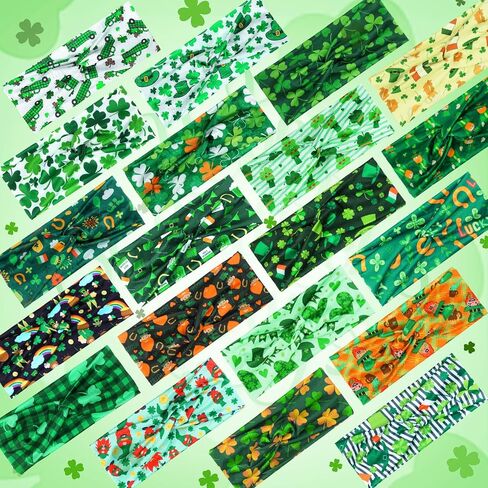 20 Pcs St. Patrick's Day Headbands Elastic Non Slip Hair Accessories Bulk Shamrock Pattern St. Patrick's Day Hairband for Women Girl in Kuwait