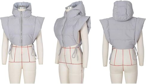 سترة منتفخة للنساء من KANSOON مع غطاء للرأس بدون أكمام وسحاب ومبطن منتفخ وسترات شتوية دافئة in Kuwait