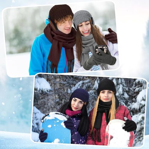 Geyoga 20 Pcs Winter Hat Scarf Gloves and Ear Warmer Set, Knit Beanie Hat Touch Screen Gloves Neck Scarves Ear Muffs Warm for Men Women Cold Weather in Saudi Arabia