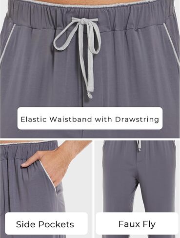 بنطال بيجامة رجالي من GYS - فسكوز مصنوع من الخيزران، بنطال مريح ناعم مع جيوب وجزء سفلي طويل للنوم in Kuwait