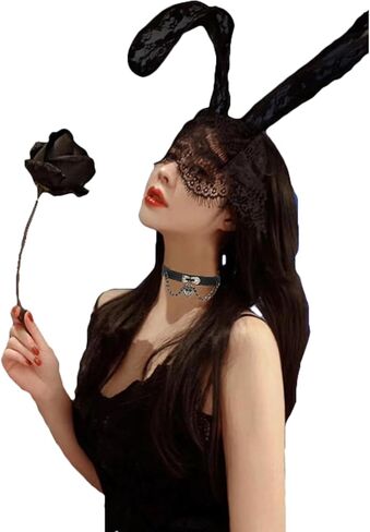 YIUWLMN قطعتان من الدانتيل المثير آذان أرنب من الدانتيل الأسود المليء بالغموض (الحفلة، التاريخ، الأزياء التنكرية، المهرجانات) دع جمالك في الضباب كما لو كان مخفيًا in Kuwait