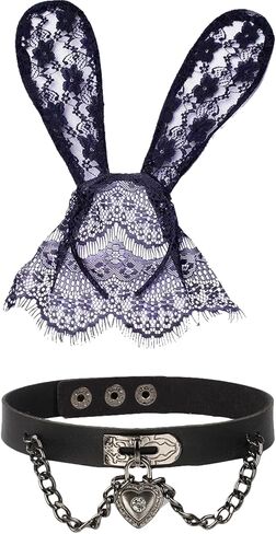 YIUWLMN قطعتان من الدانتيل المثير آذان أرنب من الدانتيل الأسود المليء بالغموض (الحفلة، التاريخ، الأزياء التنكرية، المهرجانات) دع جمالك في الضباب كما لو كان مخفيًا in Kuwait