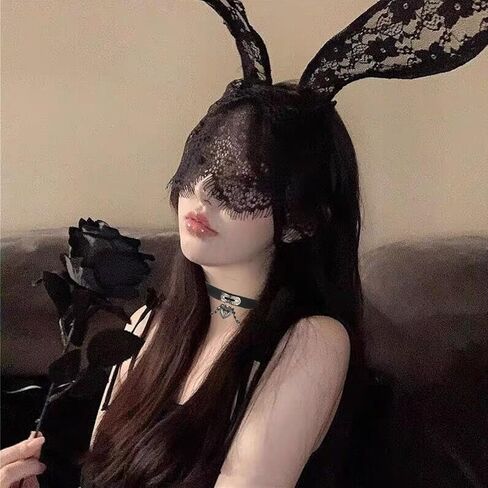 YIUWLMN قطعتان من الدانتيل المثير آذان أرنب من الدانتيل الأسود المليء بالغموض (الحفلة، التاريخ، الأزياء التنكرية، المهرجانات) دع جمالك في الضباب كما لو كان مخفيًا in Kuwait