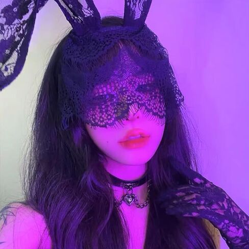 YIUWLMN قطعتان من الدانتيل المثير آذان أرنب من الدانتيل الأسود المليء بالغموض (الحفلة، التاريخ، الأزياء التنكرية، المهرجانات) دع جمالك في الضباب كما لو كان مخفيًا in Kuwait