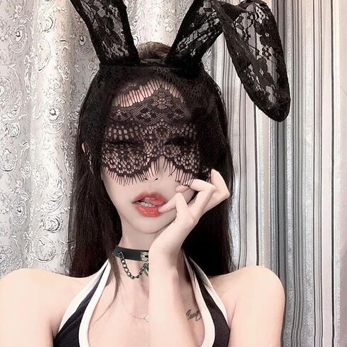 YIUWLMN قطعتان من الدانتيل المثير آذان أرنب من الدانتيل الأسود المليء بالغموض (الحفلة، التاريخ، الأزياء التنكرية، المهرجانات) دع جمالك في الضباب كما لو كان مخفيًا in Kuwait