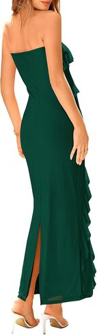 BTFBM Women Summer Elegant Strapless Midi Ruched Bodycon Dress Solid Color Stretch Mesh Slim Party Cocktail Dresses in Saudi Arabia