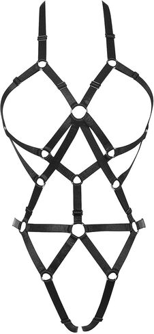 Women Hollow Out Body Harness Strap Punk Elastic Cage Coveralls Lingerie Cross Front Romper Garter Belts Set in Kuwait