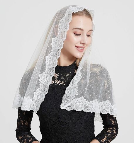 Lace Headcovering for Church Mass Veils Lace Chapel Mantilla Veil V80 in Saudi Arabia