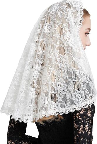 Lace Headcovering for Church Mass Veils Lace Chapel Mantilla Veil V80 in Saudi Arabia