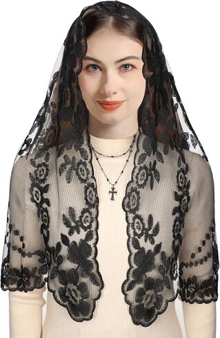 Bozidol Cross Religious Lace Veil- Catholic Embroidered Cross and Shell Creative Design Religious Ladies Prayer Lace Veil in Kuwait