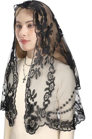 Bozidol Cross Religious Lace Veil- Catholic Embroidered Cross and Shell Creative Design Religious Ladies Prayer Lace Veil in Kuwait