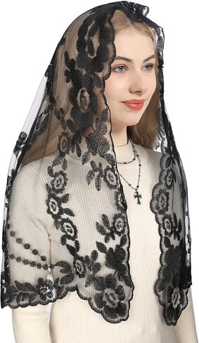 Bozidol Cross Religious Lace Veil- Catholic Embroidered Cross and Shell Creative Design Religious Ladies Prayer Lace Veil in Kuwait