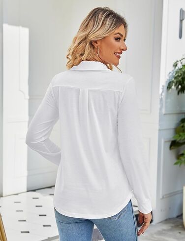 Naggoo Womens Long Sleeve Tops V Neck Polo Shirts Casual Dressy Work Blouse Tunic Tops in Kuwait