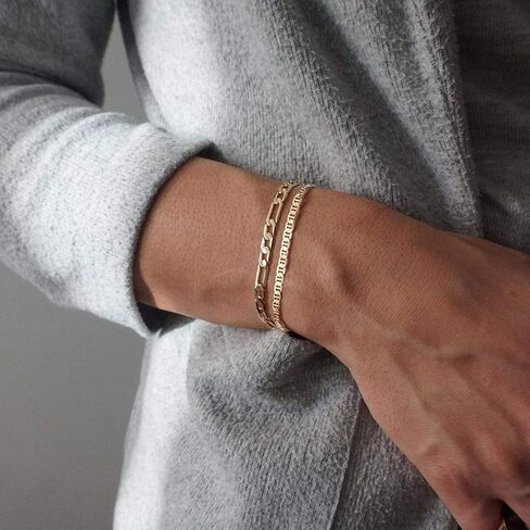 Dainty Layered Gold Chain Bracelet for Women 14K Gold Plated Handmade Adjustable Bracelet Satellite Beads Oval Mariner Figaro Link Chain Bracelets Minimalist Layering Stacking Jewelry Gift for Women in Saudi Arabia