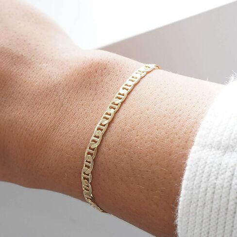 Dainty Layered Gold Chain Bracelet for Women 14K Gold Plated Handmade Adjustable Bracelet Satellite Beads Oval Mariner Figaro Link Chain Bracelets Minimalist Layering Stacking Jewelry Gift for Women in Saudi Arabia