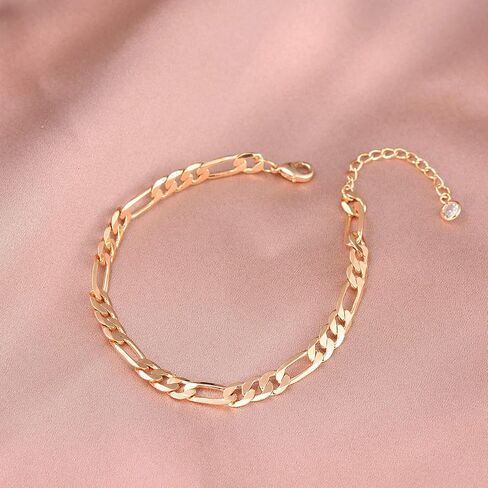 Dainty Layered Gold Chain Bracelet for Women 14K Gold Plated Handmade Adjustable Bracelet Satellite Beads Oval Mariner Figaro Link Chain Bracelets Minimalist Layering Stacking Jewelry Gift for Women in Saudi Arabia