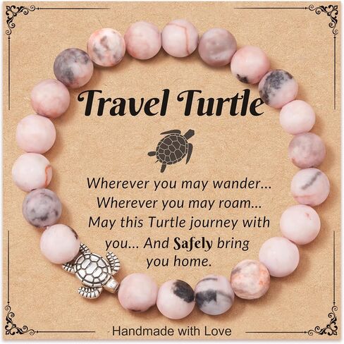 ASKRAIN Turtle Gifts for Women - Pink Zebra/Turquoise Stone Turtle Charm Bracelet in Kuwait