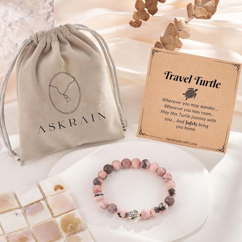 ASKRAIN Turtle Gifts for Women - Pink Zebra/Turquoise Stone Turtle Charm Bracelet in Kuwait