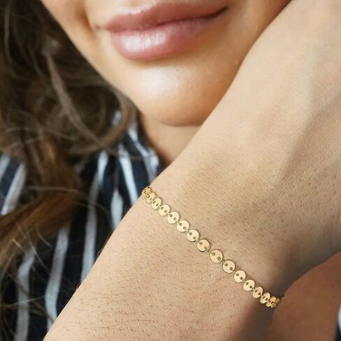 Dainty Layered Gold Chain Bracelet for Women 14K Gold Plated Handmade Adjustable Bracelet Satellite Beads Oval Mariner Figaro Link Chain Bracelets Minimalist Layering Stacking Jewelry Gift for Women in Saudi Arabia