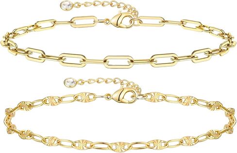 Dainty Layered Gold Chain Bracelet for Women 14K Gold Plated Handmade Adjustable Bracelet Satellite Beads Oval Mariner Figaro Link Chain Bracelets Minimalist Layering Stacking Jewelry Gift for Women in Saudi Arabia
