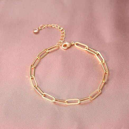 Dainty Layered Gold Chain Bracelet for Women 14K Gold Plated Handmade Adjustable Bracelet Satellite Beads Oval Mariner Figaro Link Chain Bracelets Minimalist Layering Stacking Jewelry Gift for Women in Saudi Arabia