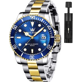 OLEVS Watches for Men Classic with Date Business Dress Luxury Big Face Green/Black/Blue Waterproof Luminous Mens Wrist Watch Analog Two Tone Stainless Steel Men Watch