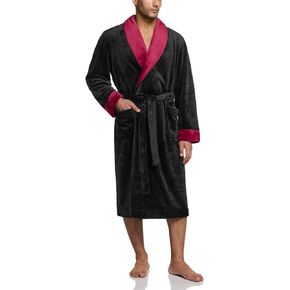 رداء CQR للرجال بياقة ناعمة من الصوف، رداء نوم على شكل شال، رداء حمام طويل مع جيوب أمامية in Kuwait