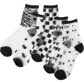 Verdusa Women's 5 Pairs Sheer Socks Mesh Crew Socks Transparent See Through Tulle Socks in Kuwait
