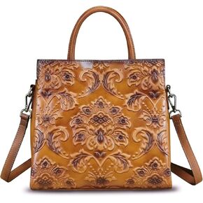 Genuine Leather Satchel for Women Top Handle Handbag Handmade Embossed Vintage Satchel Crossbody Handbags Purse Bag in Kuwait