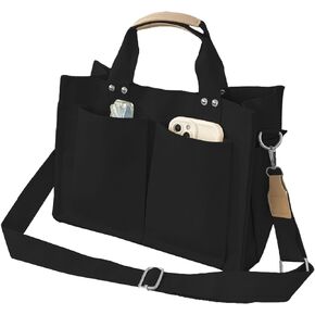 FOAPLE Large Canvas Tote Bag for Women Men Shoulder Bags Hobo Handbags with Multi-Pockets Casual Bag for School, Work in Kuwait