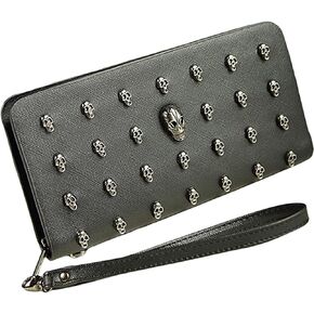 محفظة نسائية طويلة بسحاب على شكل جمجمة محفظة معصم محفظة كلاتش حامل بطاقات محافظ جوال، اسود in Kuwait