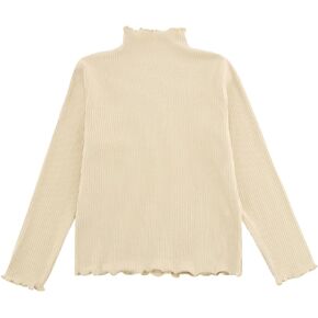 ACESTAR Girls Solid Lettuce Trim Mock Neck Shirt Long Sleeve Slim Fit Ribbed Knit Tee Ruffle Tops Soft Base Layer
