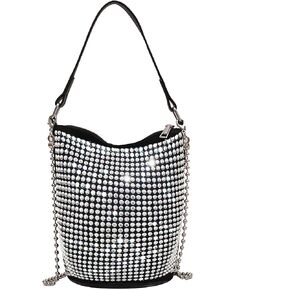 Bydenwely Rhinestone Rivets Bling Bucket Hobo Bag Chic Evening Purse Women Clutch Crossbody Mini Tote for Prom Party in Kuwait