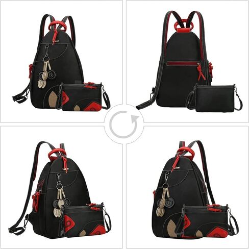 Eshow Small Backpack Purse for Women PU Leather Women's Backpack 2 Way Convertible Casual Backpacks Hobo Handbag-2 Pcs in Kuwait