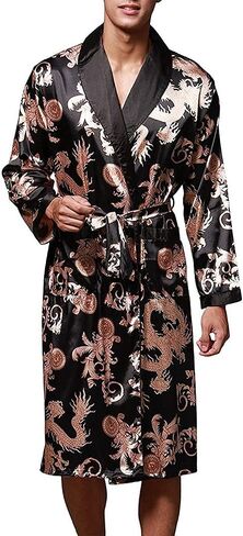 VERNASSA Mens Satin Robe Silk Long Sleeve Kimono Bathrobe Sleepwear Loungewear in Saudi Arabia