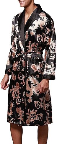 VERNASSA Mens Satin Robe Silk Long Sleeve Kimono Bathrobe Sleepwear Loungewear in Saudi Arabia