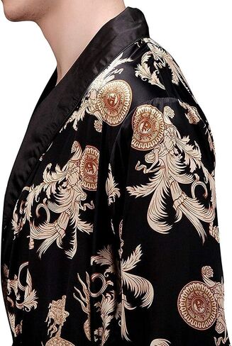 VERNASSA Mens Satin Robe Silk Long Sleeve Kimono Bathrobe Sleepwear Loungewear in Saudi Arabia