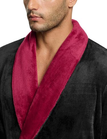 رداء CQR للرجال بياقة ناعمة من الصوف، رداء نوم على شكل شال، رداء حمام طويل مع جيوب أمامية in Kuwait