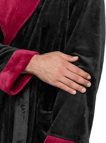 رداء CQR للرجال بياقة ناعمة من الصوف، رداء نوم على شكل شال، رداء حمام طويل مع جيوب أمامية in Kuwait