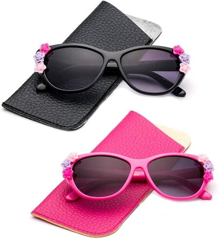 Kyra Kids Girls Toddlers Fashion Sunglasses Cateye Cute Sunglasses with Flowers UV Protection w/Pouch (0-5 YRS) in Saudi Arabia