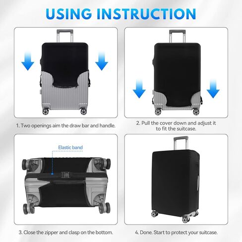 غطاء أمتعة السفر T Tersely من الألياف اللدنة، أغطية أمتعة قابلة للغسل (للأمتعة مقاس 18-30 بوصة) واقي أمتعة مطاطي ممتاز - Go Travel (أسود، L (26-28 بوصة)) in Kuwait
