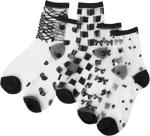 Verdusa Women's 5 Pairs Sheer Socks Mesh Crew Socks Transparent See Through Tulle Socks in Kuwait
